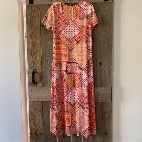 Women’s M CUDDL DUDS Orange Multi Patchwork Like Print S/S Maxi Dress NWOT - Picture 10 of 13